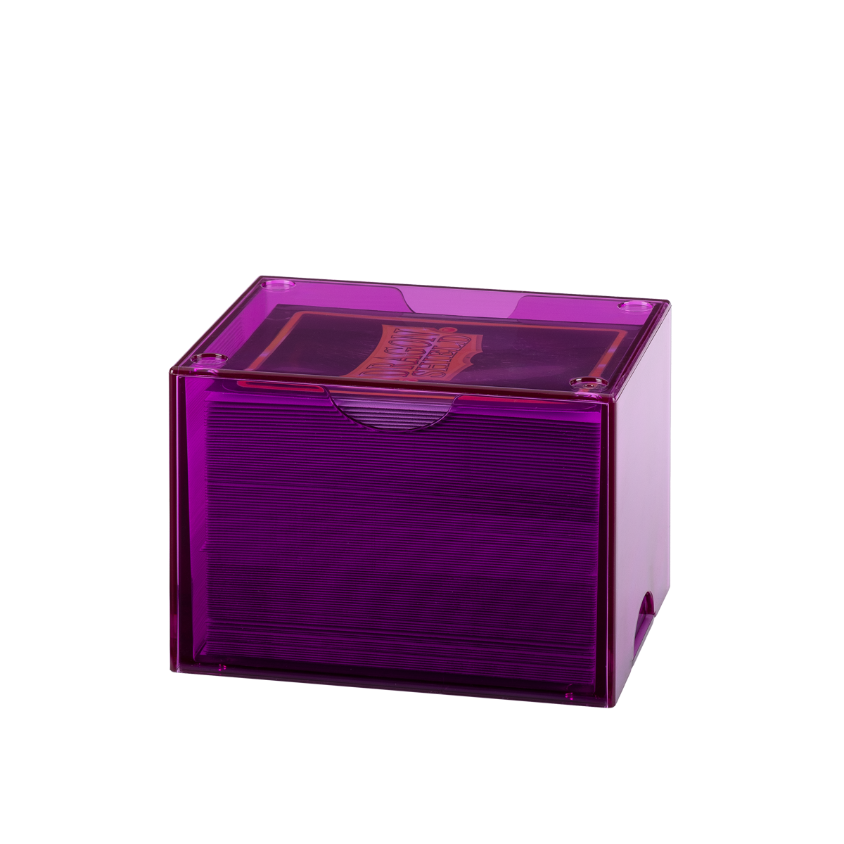 Dragon Shield Strongbox morado translúcido, ejemplo con cartas no incluidas