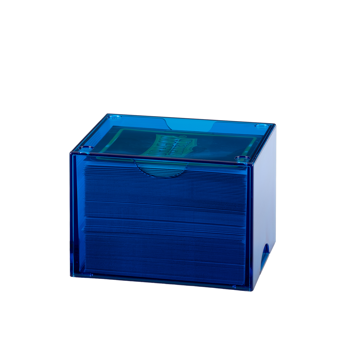 Dragon Shield Strongbox azul translúcido, ejemplo con cartas no incluidas