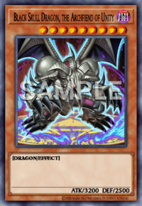 Black Skull Dragon, the Archfiend of Unity: muestra oficial provisional SAMPLE en inglés; acabado de rareza no representado
