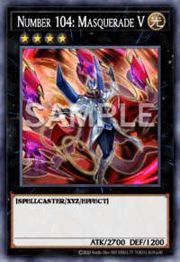 Number 104: Masquerade V: muestra oficial provisional SAMPLE en inglés; acabado de rareza no representado