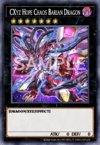 CXyz Hope Chaos Barian Dragon: muestra oficial provisional SAMPLE en inglés; acabado de rareza no representado
