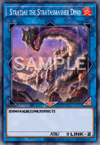 Stratiae the Stratasmasher Dino: muestra oficial provisional SAMPLE en inglés; acabado de rareza no representado