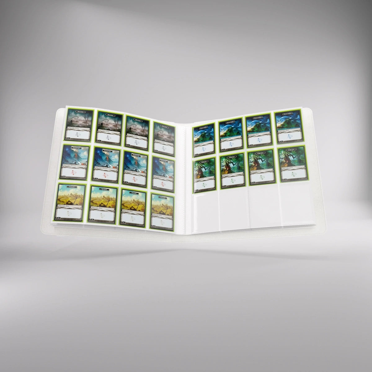 Álbum Gamegenic Prime 24-Pocket — Blanco — interior con cartas