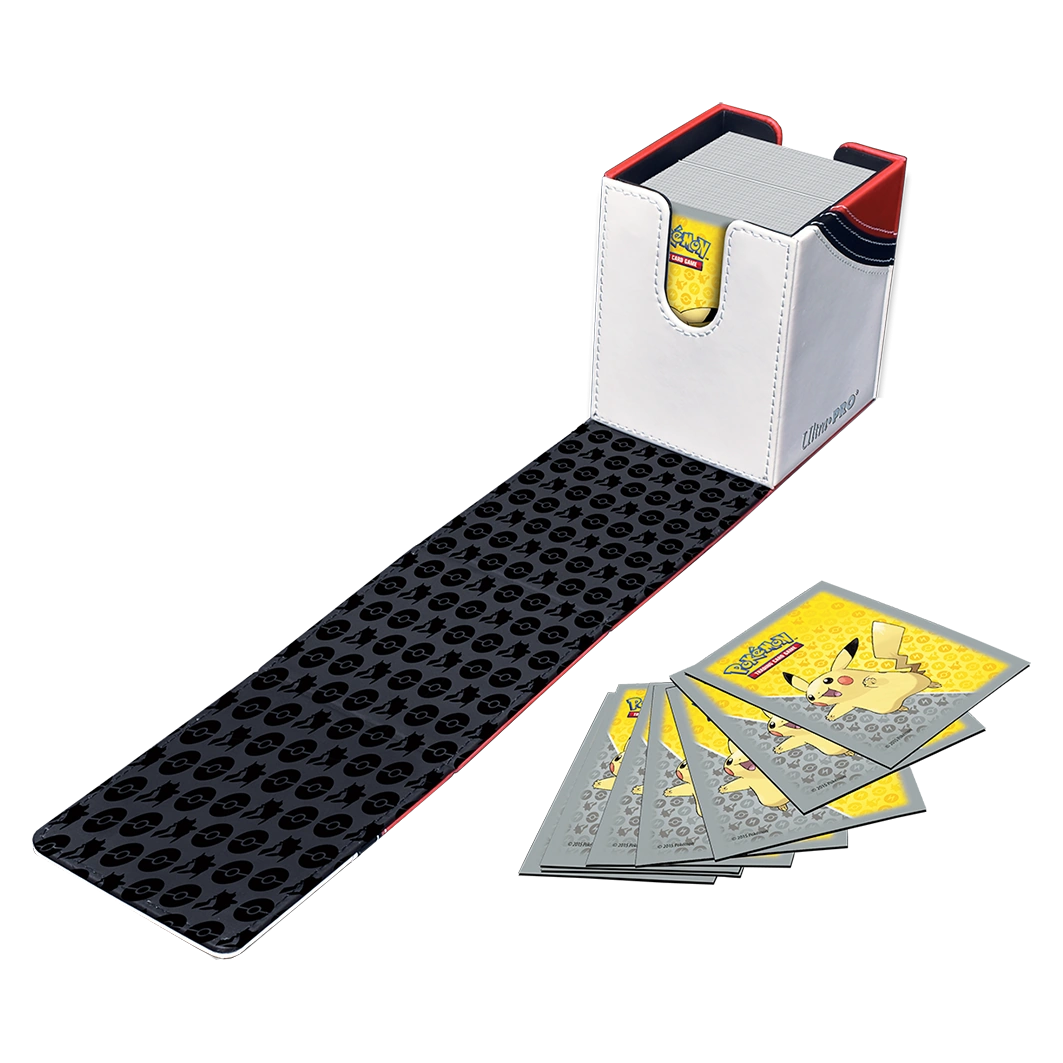 Deck box Ultra PRO Alcove Flip Pokémon — Poké Ball — abierta y desplegada