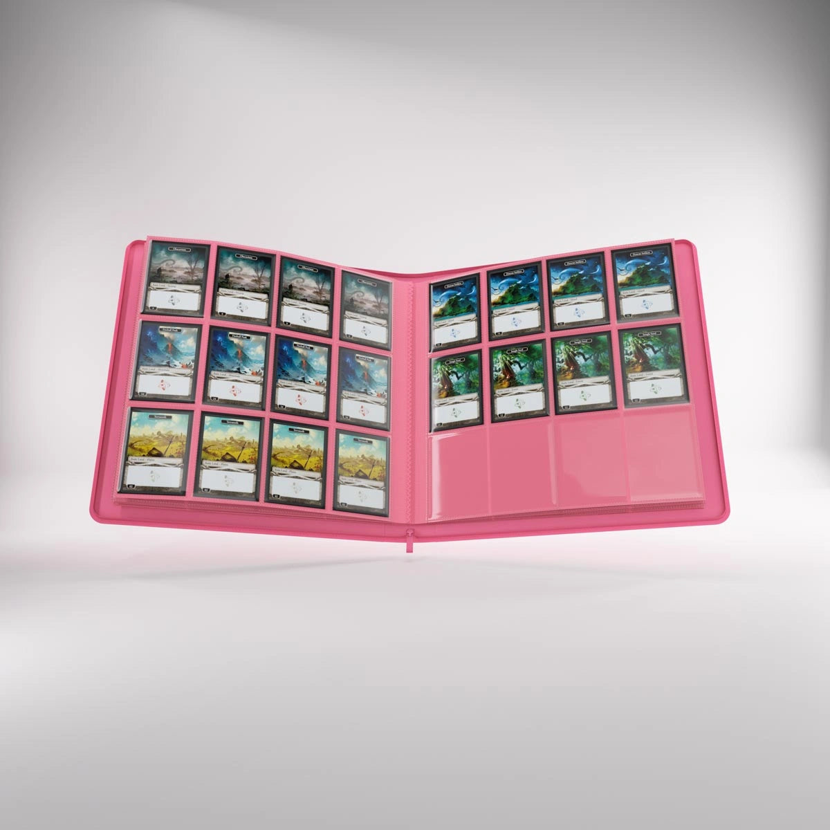 Álbum Gamegenic Zip-Up 24-Pocket — Rosa — interior con cartas